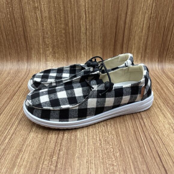 Corkys Kayak Canvas Slip On Padded Insole Buffalo Check Plaid Black Size 7 Shoes - Picture 4 of 8